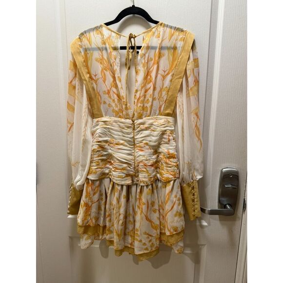MASAVI Leafs Pleated Short Mini Dress In Mustard Cocktail Party Dress Size S NWT - Picture 6 of 7
